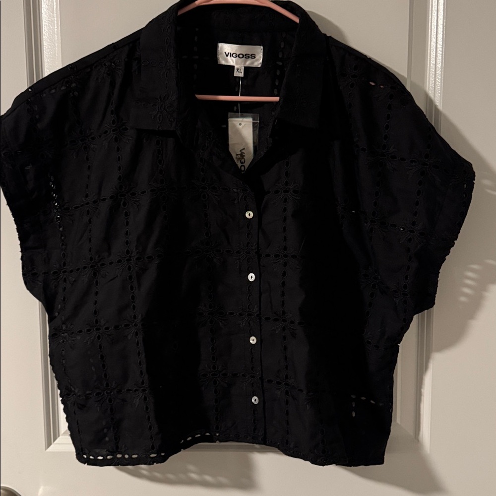 Vigoss Black Eyelet Collared Shirt